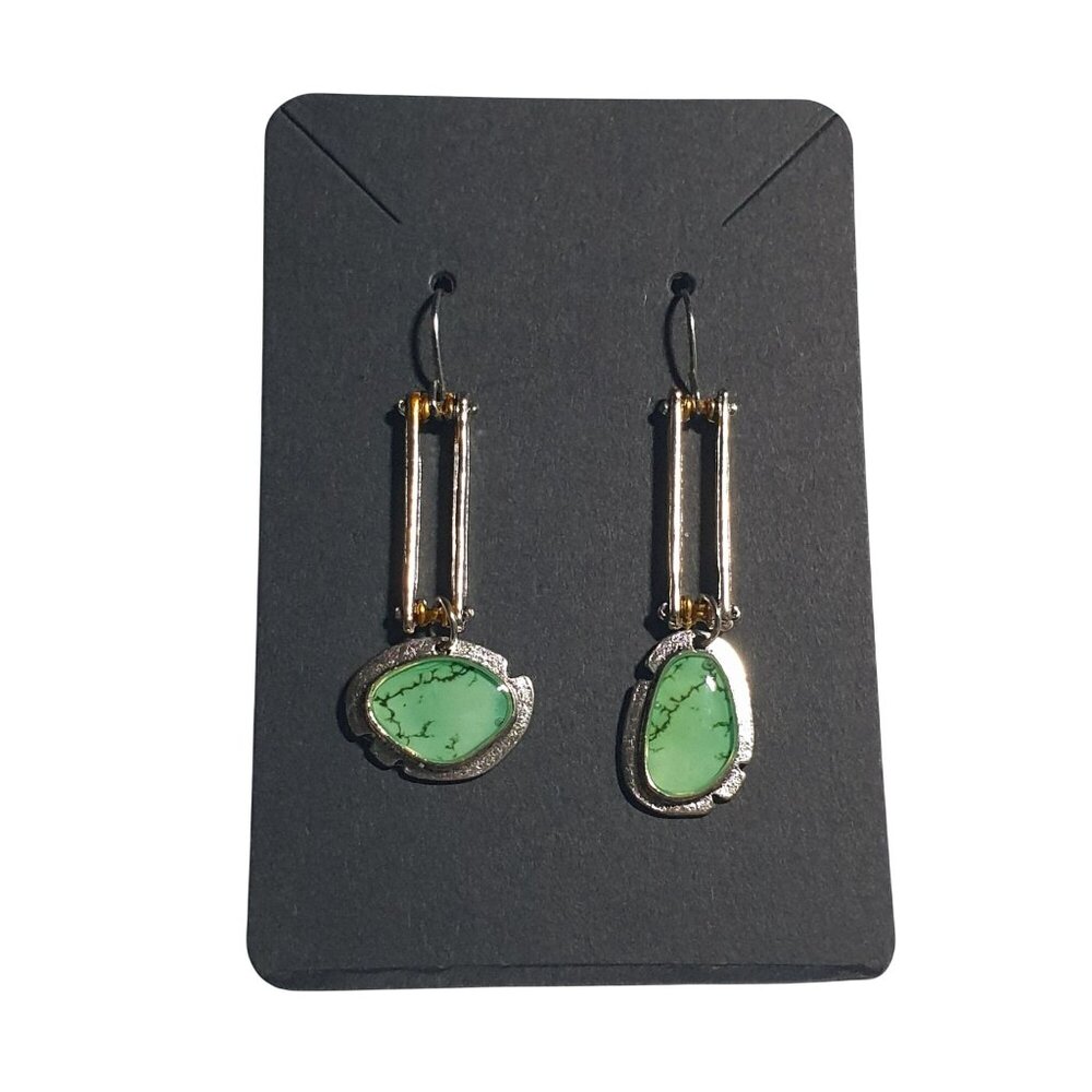 Green Gemstone Dangle Drop Earrings Metal Framed Acrylic Accent 2 Inch Mom Gift